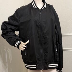 GUESS Black Varsity Jacket with White Stripes